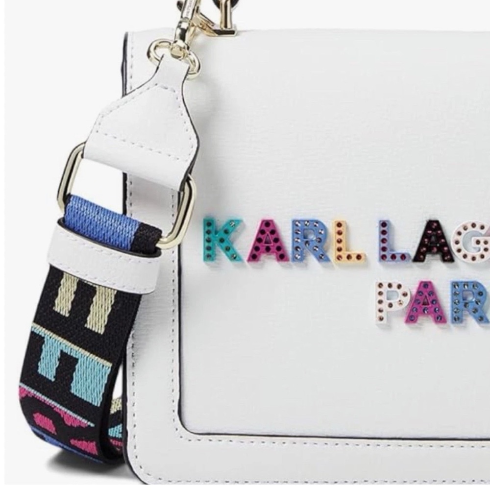 KARL LAGERFELD Legacy Simone White Crossbody Bag Top Handle Color Logo LIKE NEW - Picture 5 of 16